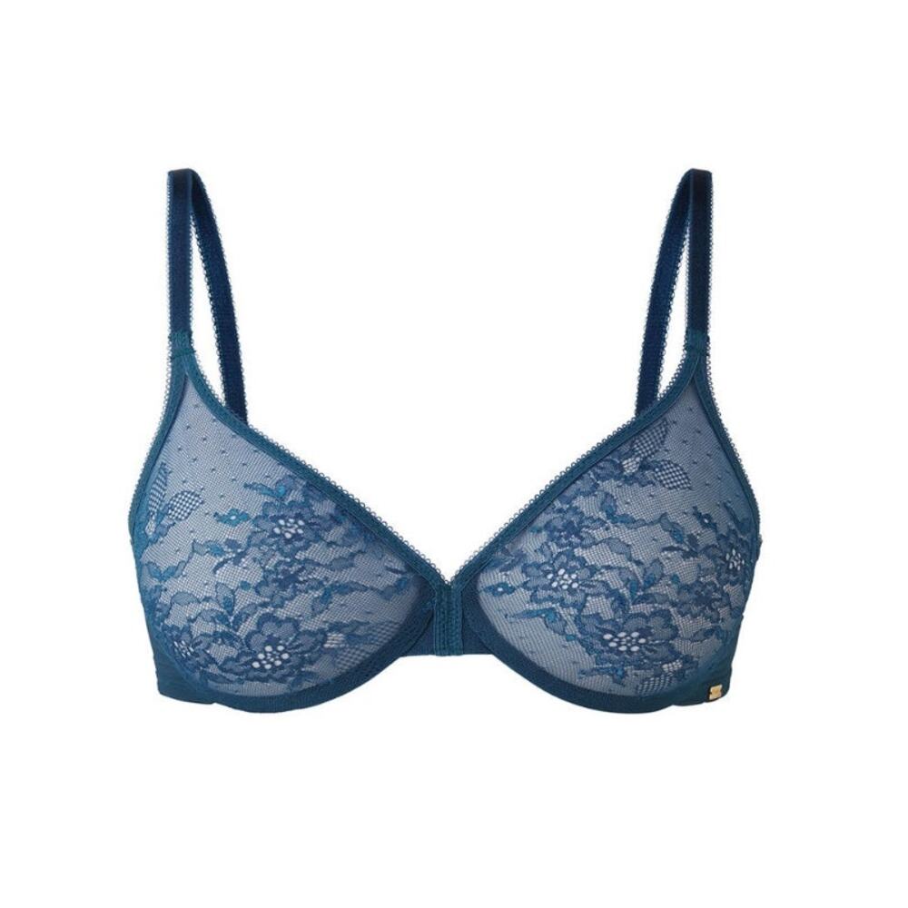 Gossard Glossies Lace Sheer Underwire Bra | 32A Teal Blue NEW 13001